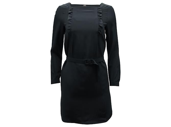 Apc a.P.C Belted Mini Sheath Dress in Black Silk  ref.898510