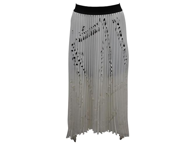 Maje Pleated Laser Cut Skirt in Ivory Polyester White Cream  ref.898567