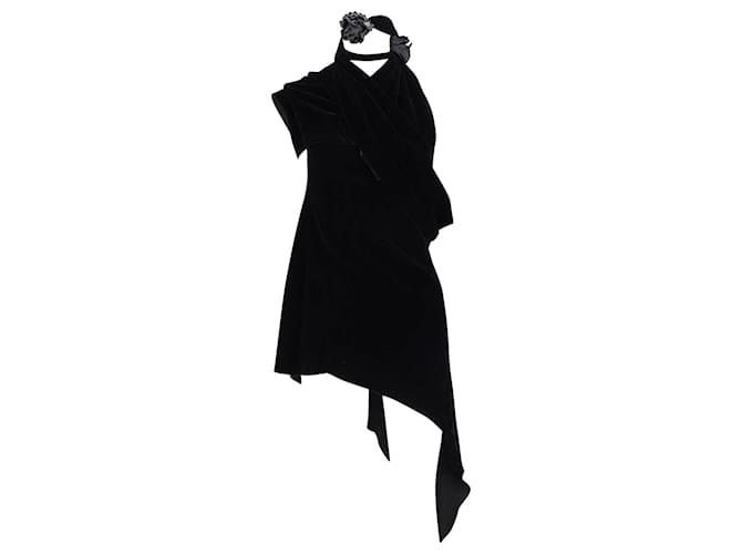 Robe Asymétrique Saint Laurent en Viscose Noire Fibre de cellulose  ref.898573