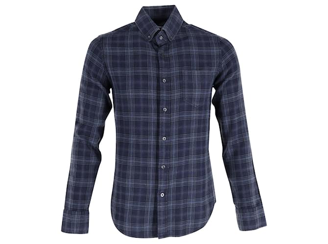 Tom Ford Check Shirt in Navy Blue Cotton  ref.898583