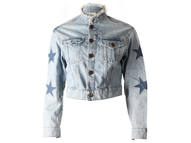 Verzierte Jeansjacke „Liverpool“ von Sandro Paris aus blauem Denim Hellblau Baumwolle  ref.898587