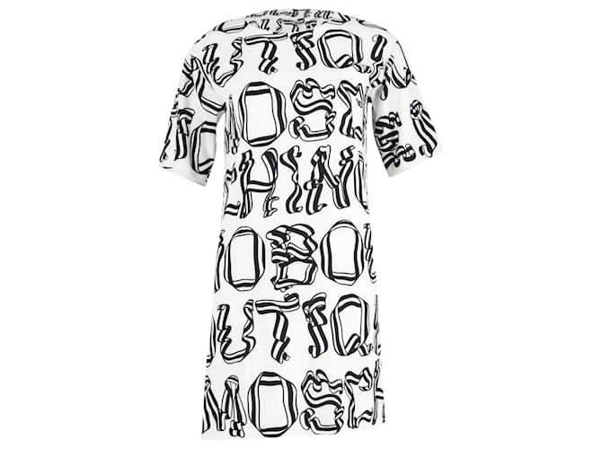 T-Shirt-Kleid mit Logo von Moschino Boutique aus weißem, bedrucktem Polyester  ref.898625
