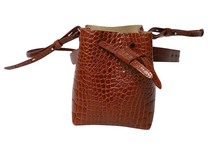 Nanushka Minee Croc-Embossed Convertible Bucket Bag in Brown Leather  ref.898627