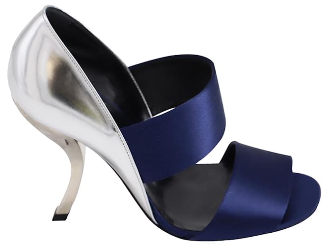 Roger Vivier Wide Strap Open Toe Heels in Blue/Silver leather  ref.898628