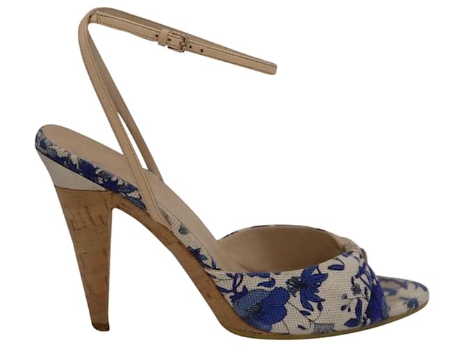 Gucci Floral Open-Toe-Sandalen mit hohen Absätzen aus beige bedrucktem Canvas Leinwand  ref.898629