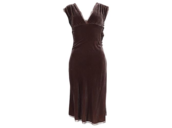 Diane Von Furstenberg Deep V-Neck Dress in Brown Rayon Velvet  Cellulose fibre  ref.898643