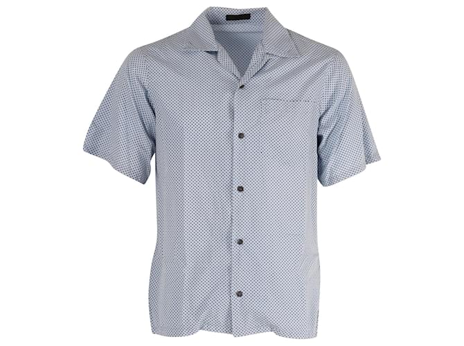 Prada Printed Short-Sleeve Sport Shirt in Light Blue Cotton  ref.898647