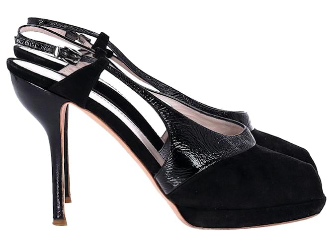 Zapatos de salón de tacón alto Jil Sander Peep Toe en cuero negro y ante Suecia  ref.898659