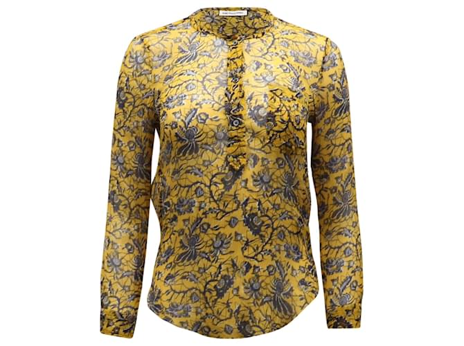 Blusa de botão de gola redonda Isabel Marant em seda com estampa amarela  ref.898665