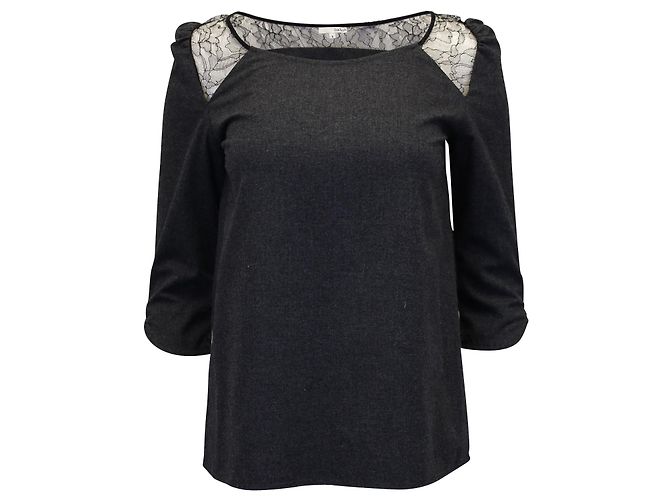 Ba&Sh-Top mit Spitzenbesatz aus grauem Polyester