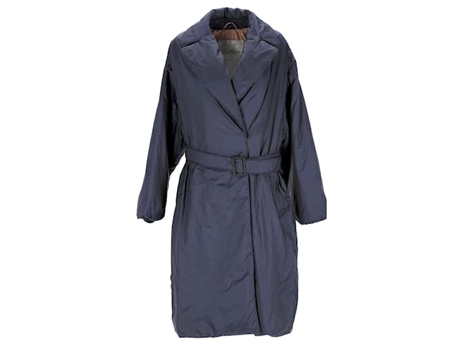 Max Mara The Cube Belted Coat in Blue Polyester  ref.898690