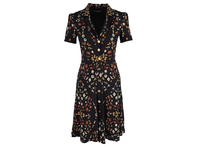 Bedrucktes Kleid mit Knopfleiste vorne von Alexander McQueen aus schwarzer Viskose Zellulosefaser  ref.898691