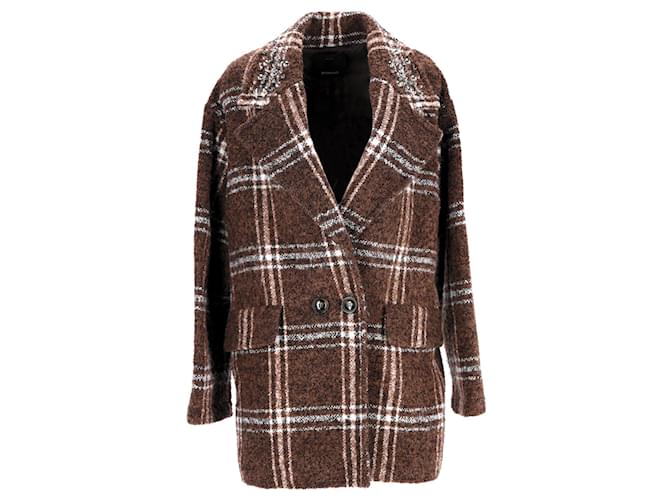 Pinko Double-Breasted Check Coat in Brown Polyester  ref.898698