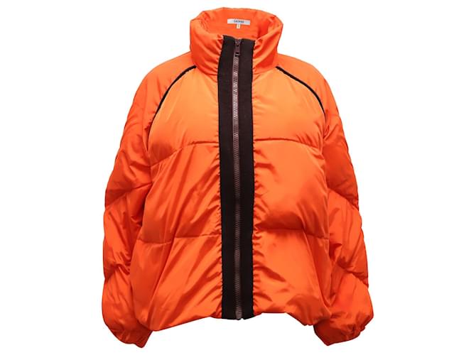 Ganni Fountain Manteau matelassé à bordures contrastées en polyester orange  ref.898702