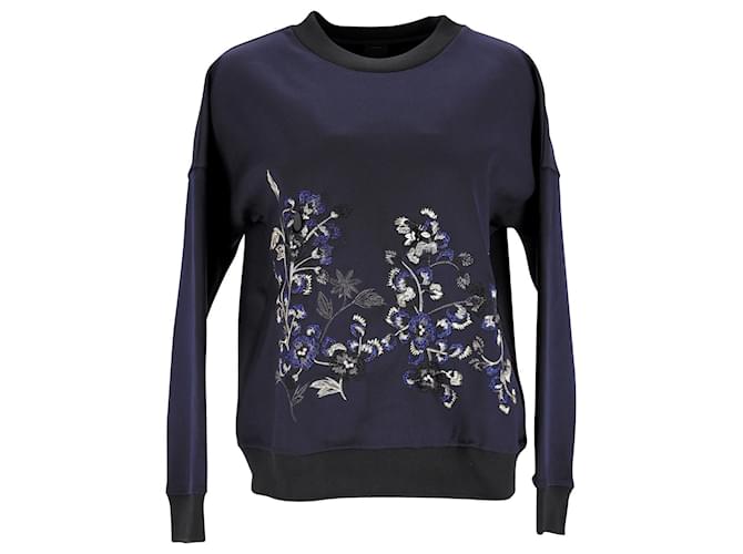 Pinko Floral-Embroidered Sweatshirt in Navy Blue Polyester  ref.898708