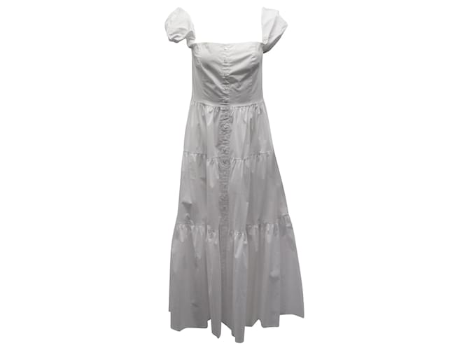 Staud Tiered Button-Front Midi Dress in White Cotton  ref.898711