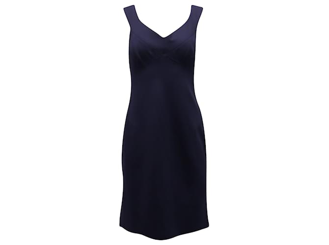 Ralph Lauren ärmelloses Kleid mit V-Ausschnitt aus marineblauer Viskose Zellulosefaser  ref.898713