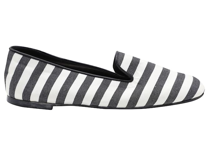 Tod's Tods Striped Ballet Flats in Black Canvas Cloth  ref.898764