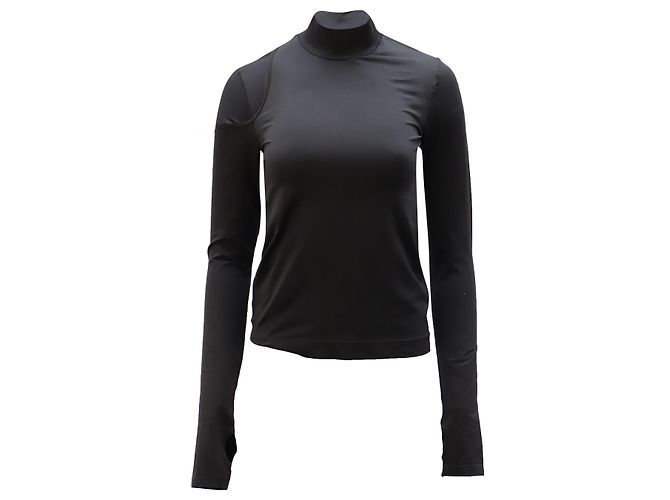 Helmut Lang Cut-Out Stretch Turtleneck Top in Black Nylon
