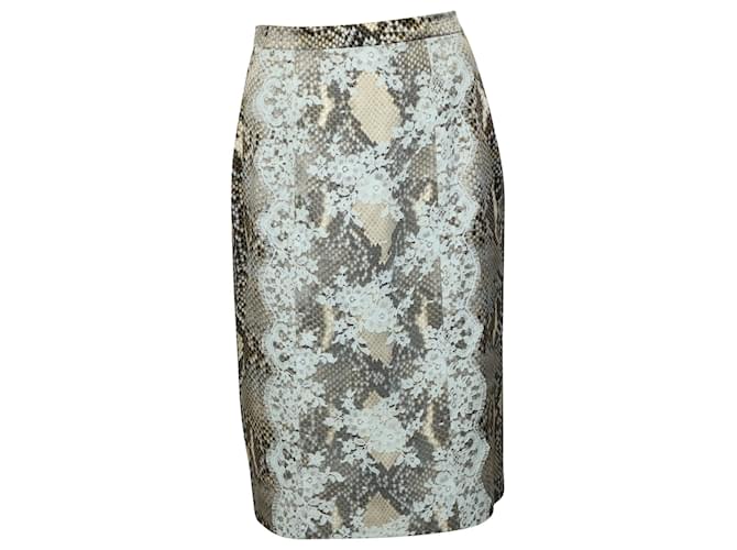 Erdem Snakeskin Print Skirt with Lace Detail in Grey Viscose  Cellulose fibre  ref.898786