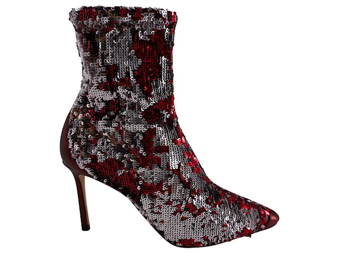 Jimmy Choo Ricky 85 Sequined Ankle Boots in Red Leather  ref.898788