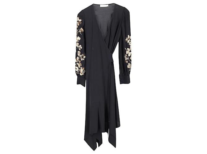 Tory Burch Embroidered Wrap Dress in Black Viscose Cellulose fibre  ref.898790