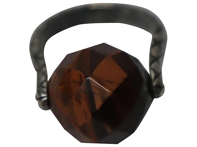 Bottega Veneta Tiger Stone Ring with Etch in Silver Metal Silvery  ref.898801