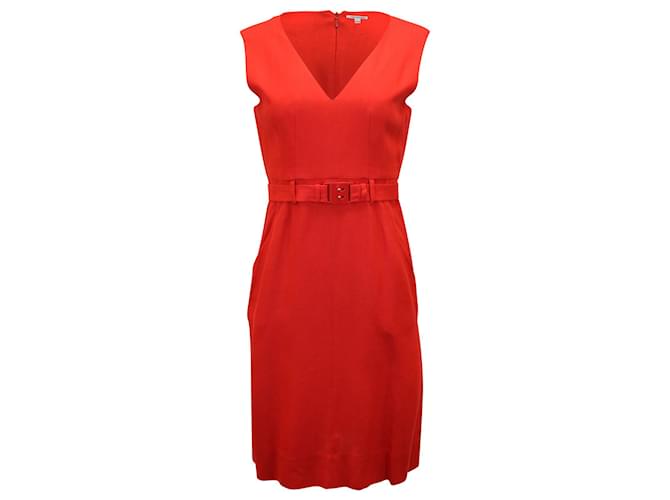 Diane Von Furstenberg Belted V-Neck Dress in Red Viscose Cellulose fibre  ref.898807