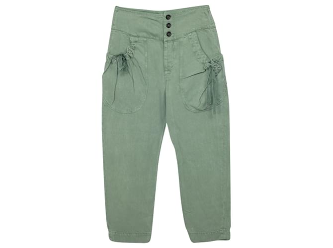 Isabel Marant Etoile Pantalon cargo à poches froncées en lin vert  ref.898840