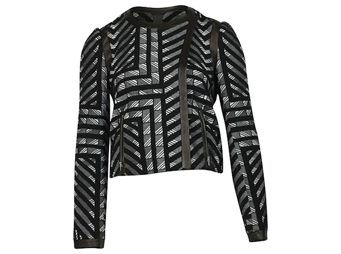 Chaqueta con ribete de cuero con estampado geométrico en lana negra de Diane Von Furstenberg Negro  ref.898842