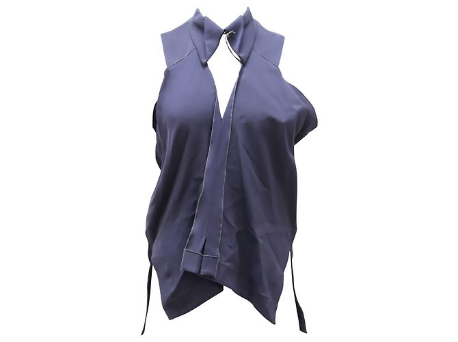 Top smanicato trasparente Roland Mouret in seta blu