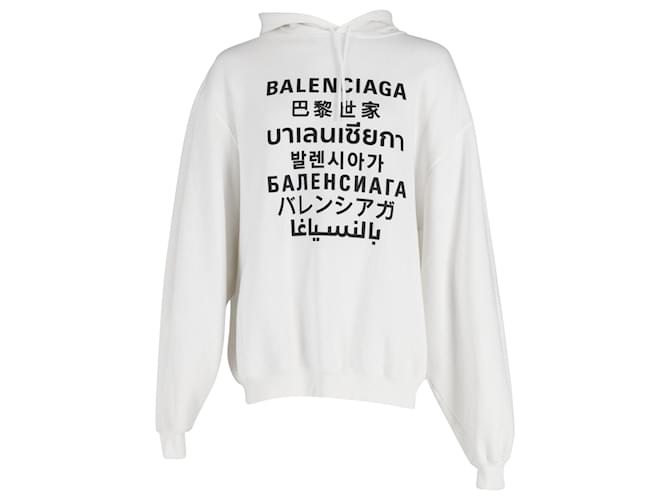 Balenciaga Languages Sports Logo Hoodie in White Cotton   ref.898861