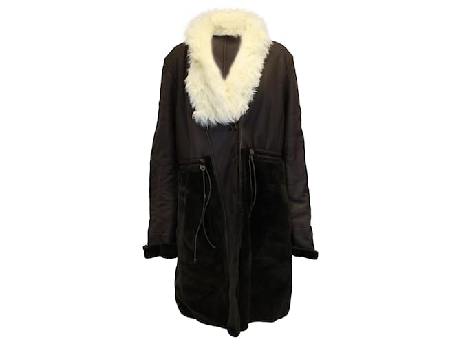 Chloé Fur-Trimmed Coat in Brown Lambskin Leather  ref.898864