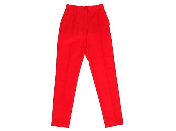 Dolce & Gabbana Pantalon en Soie Rouge  ref.898875