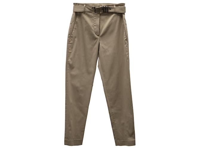 Brunello Cucinelli Pantalones con cinturón Monili en algodón caqui Verde  ref.898886
