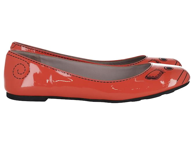 Marc Jacobs Mouse Print Ballet Flats in Orange Patent Leather  ref.898902