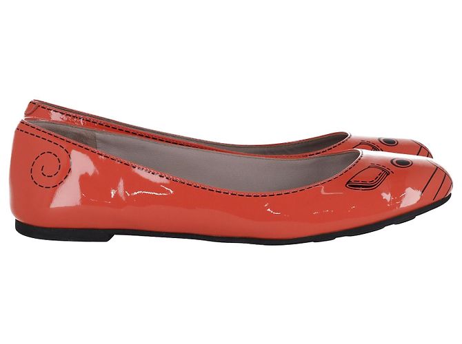 Bailarinas con Estampado de Ratón de Marc Jacobs en Charol Naranja