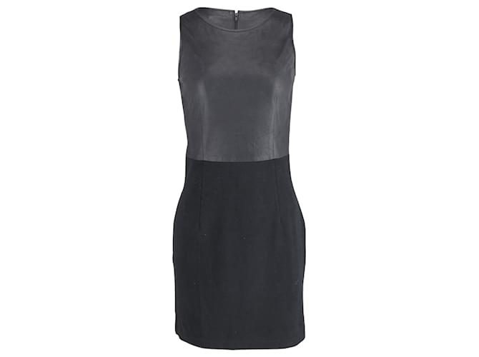 Theory Leather Bodice Dress in Grey Virgin Wool Black Viscose Cellulose fibre  ref.898908