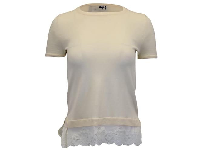 Theory Lace-Trimmed Top in Cream Wool White  ref.898912