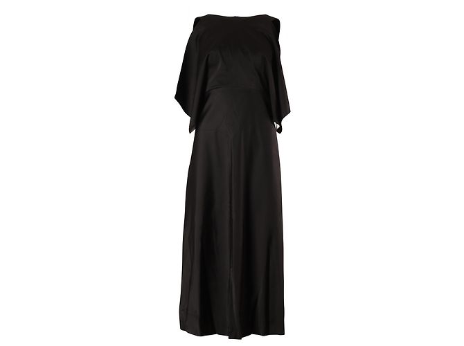 Balenciaga Cold Shoulder Midikleid in schwarzem Cupro