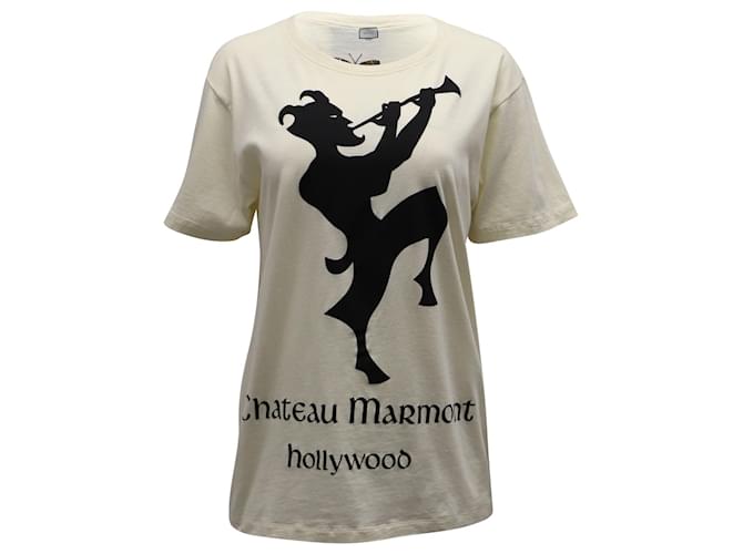 Gucci Chateau Marmont bedrucktes Baumwoll-T-Shirt aus cremefarbener Baumwolle Weiß Roh  ref.898932