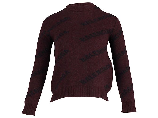 Everyday Balenciaga Pull Logo en Laine Imprimée Rouge