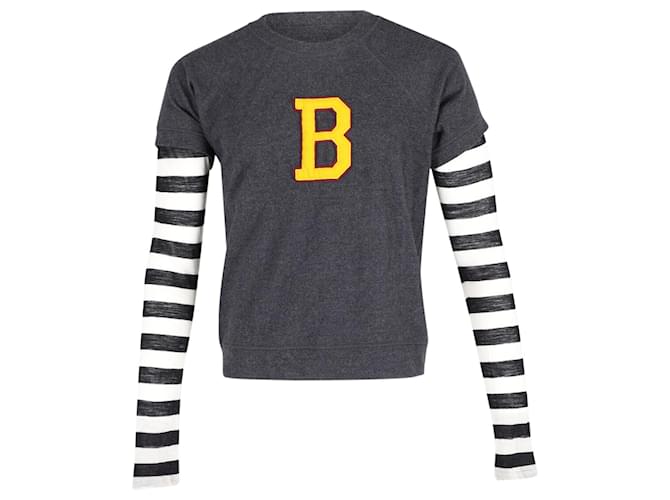 Balenciaga B Logo T-Shirt w/ Striped Long Sleeves in Grey Wool  ref.898961