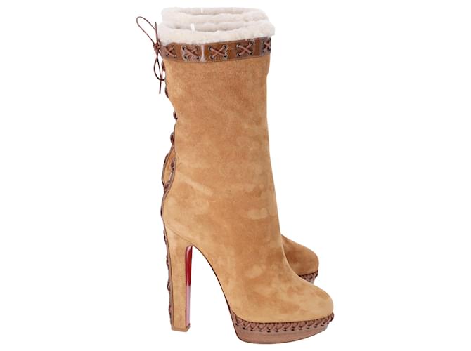 Christian Louboutin Step N Roll Platform Boots in  Beige Suede  ref.898967