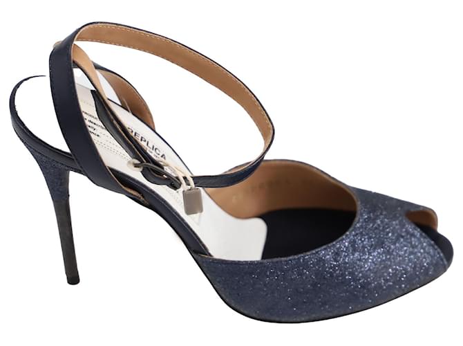 Maison Martin Margiela Peep Toe Heels in Navy Blue Glitter  ref.898982