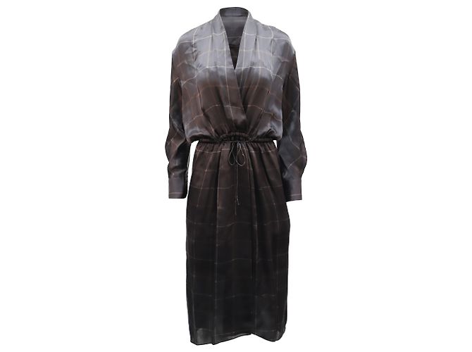 Vince Grid Mid-Length Wrap Dress in Multicolor Polyester