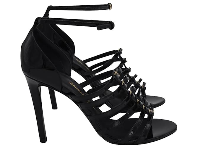 Salvatore Ferragamo Gladiator Strappy High Heeled Sandals in Black Patent Leather  ref.898992