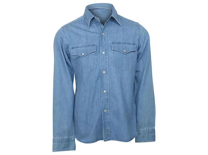 Camisa vaquera Tom Ford Western de algodón azul  ref.898993