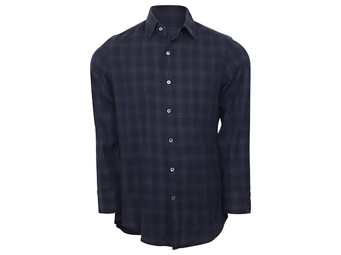 Camisa de manga larga a cuadros de algodón azul marino de Tom Ford  ref.898994