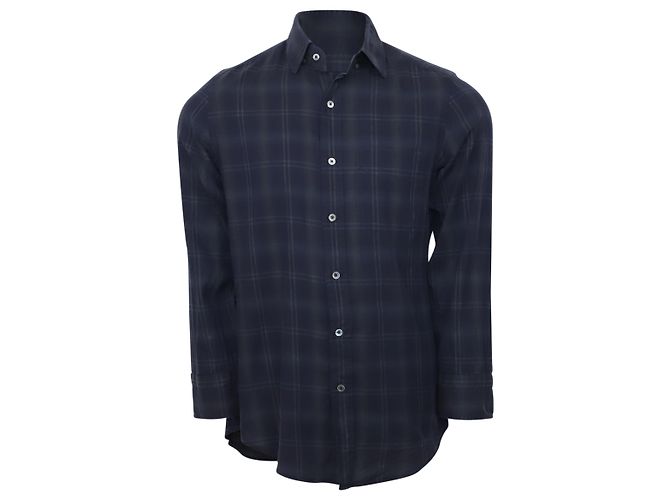 Camisa de manga larga a cuadros de algodón azul marino de Tom Ford
